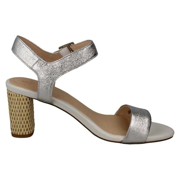 Clarks Ladies Clarks Block Heeled Peep Toe Sandals Amali Weave