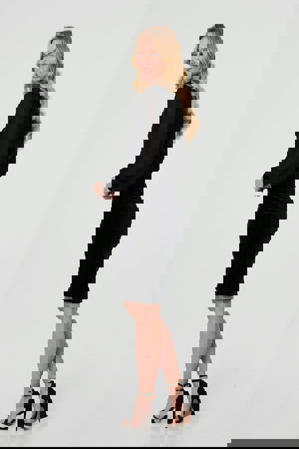 Black | Long Balloon Sleeve Knee Length Dress
