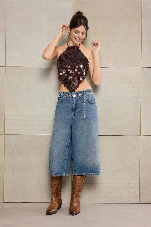 WOVCOR Backless Sequin Embellished Bustier