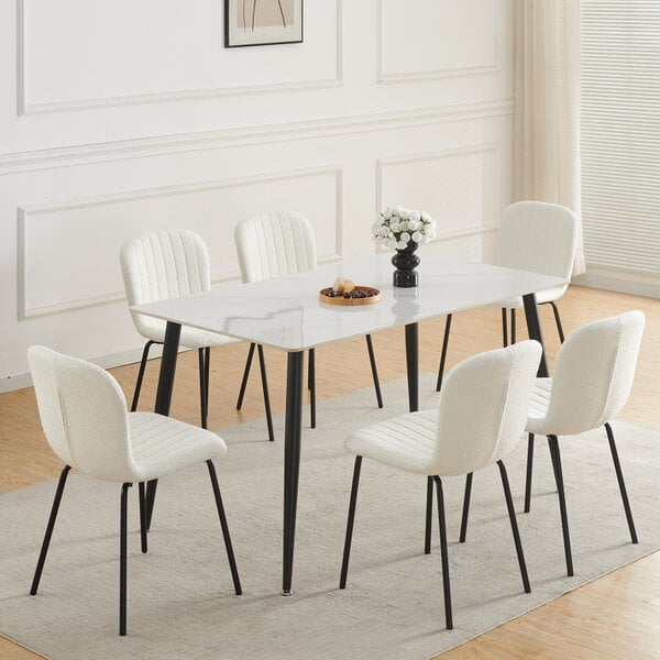 Set of 6 Teddy Faux Fur Stitched Design Dining Chairs Bella - Beige