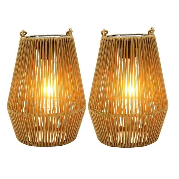 Gr8 Garden Set of 2 Solar Hanging Rattan Lanterns LED Garden Patio Lights Natural IP44 Outdoor Lamps