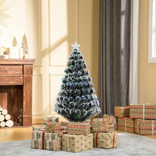 HOMCOM 3ft Artificial Prelit Christmas Tree, Snow Xmas Tree w/ Fiber Optic