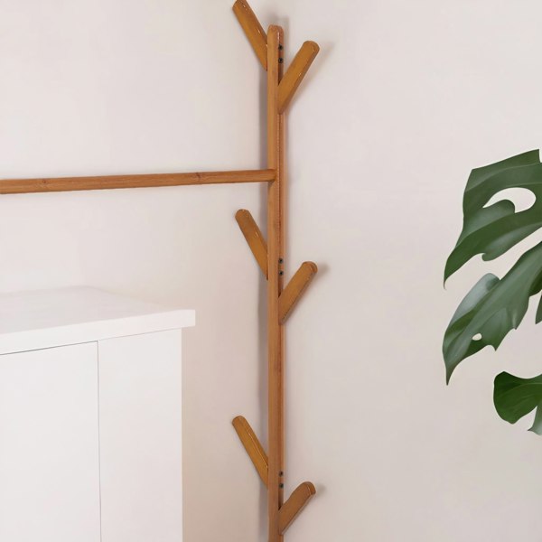 Rafaelo Mobilia Bamboo Coat Stand With Hooks, Shelves & Cabinets