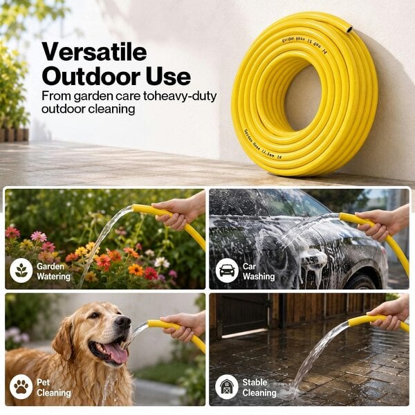 Traderight Hose Pipe 50M 12.5Mm Reinforced PVC for Outdoor Garden Wash Yellow