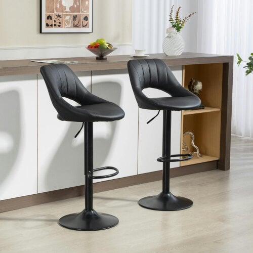HOMCOM Barstools Set of 2, Dining Stools with Backrest and Footrest, Black