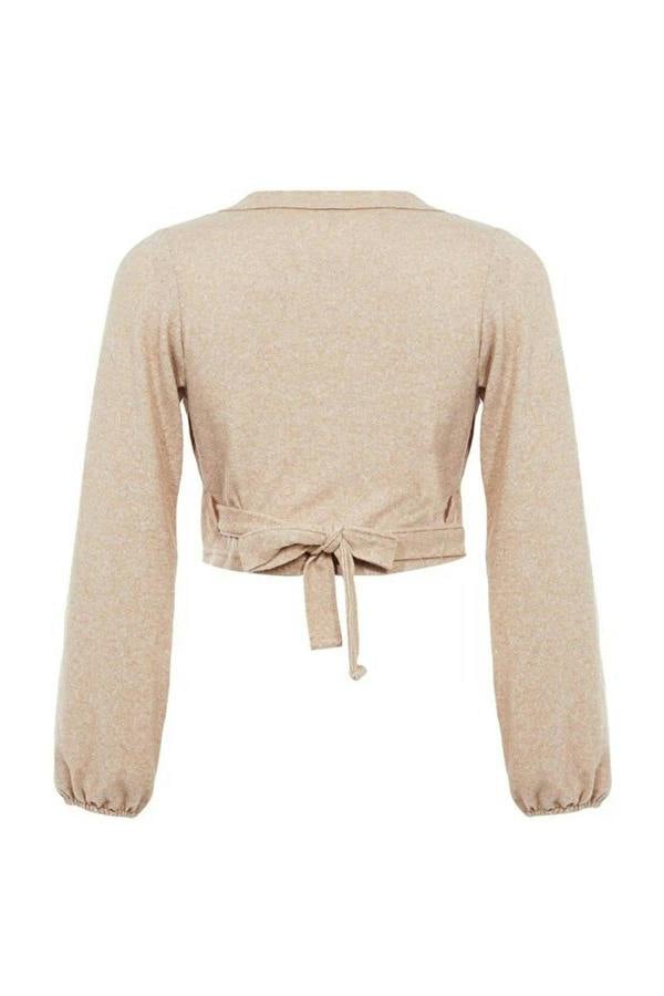 WOVCOR Soft Tie Detail Long Sleeve Knitted Blouse