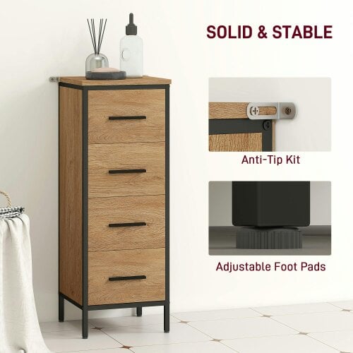 Wyld Haus Nita Narrow Bathroom Storage Cabinet With 4 Drawers Oak Finish