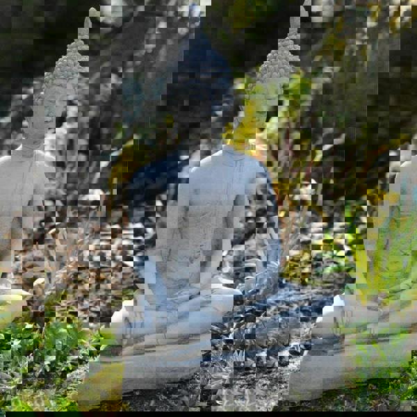 Medium Stone Cast Buddha Statue with Traditional Hat