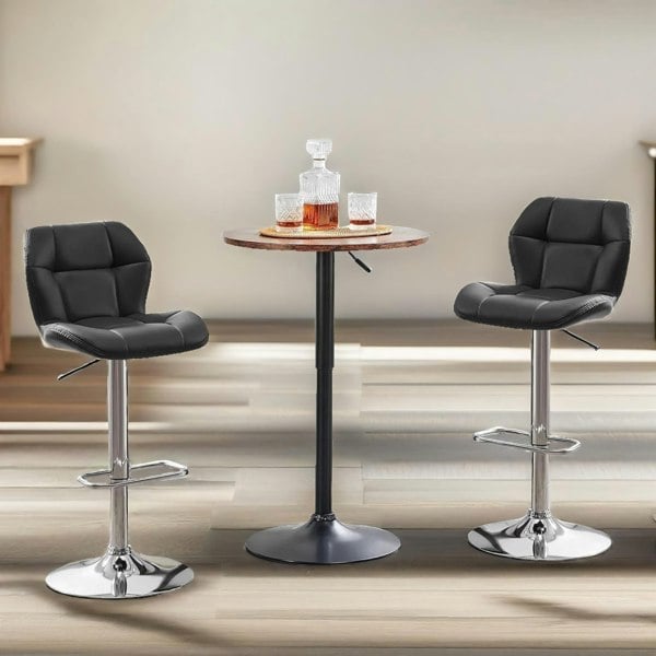Rafaelo Mobilia Set Of 2 Height Adjustable 360 Swivel Bar Stools With Backrest Black