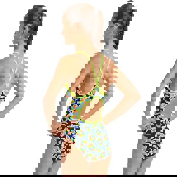 Funkita Girls You Lemon Diamond navy blue one-piece swimsuit with neon green accents