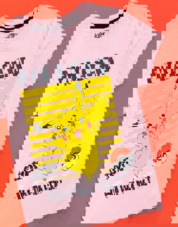 Pokemon Girls Pink Pikachu Placement Print Short Sleeved T-Shirt