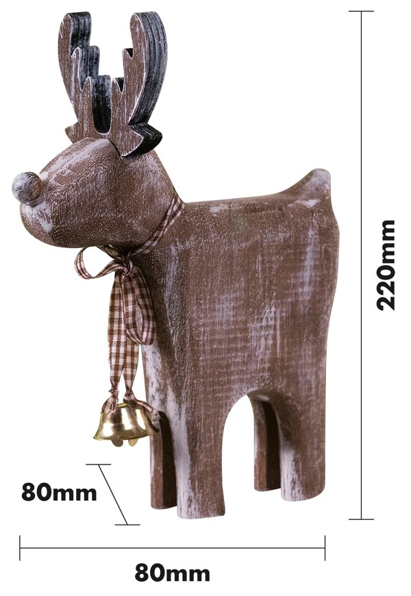 St Helens LIGHT BROWN  WOODEN REINDEER- BRUSHED SNOW EFFECT