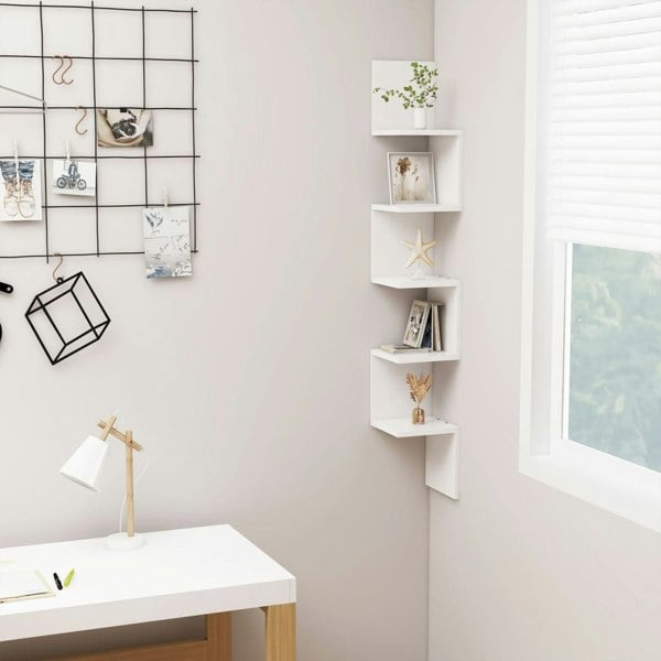 Berkfield Wall Corner Shelf White 20x20x127.5 cm Engineered Wood