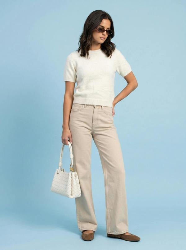 Urban Bliss Wool Blend Short Sleeved Cardigan Cream