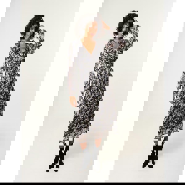 Blue Vanilla Printed Lurex Buckle Belted Midi Dress