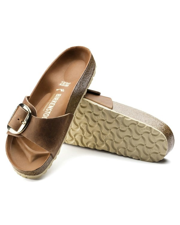 Birkenstock Madrid Big Buckle Oiled Leather Womens Sandals - Cognac - CHO - Designer Womens Sandals
