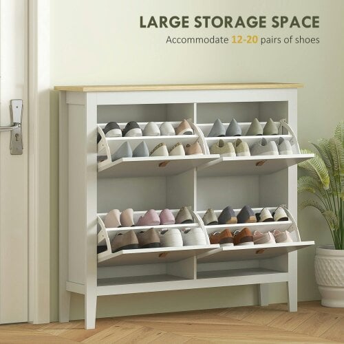 Wyld Haus Milese Wooden White and Natural Modern 4 Drawer Shoe Cabinet Faux Leather Handles