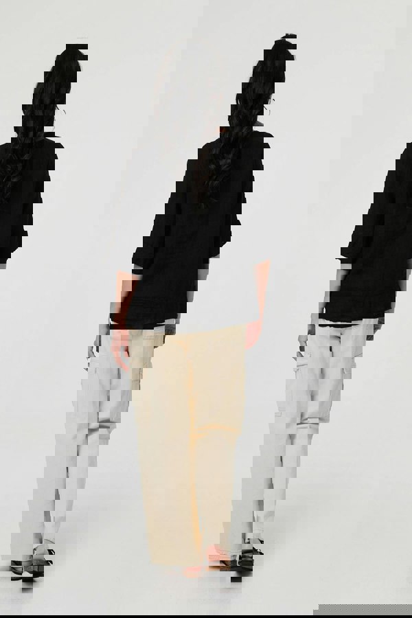 Black | Button Detail 3/4 Sleeve Relaxed Blouse
