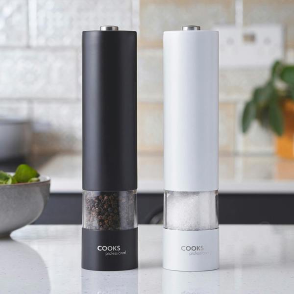 Cooks Professional Electric Salt and Pepper Mill Set | Black / White