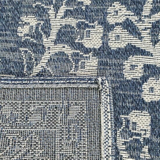 Cotton Rug Machine Washable Navy Blue Grey Oriental Pattern Flat Weave Carpet Runner Large Small