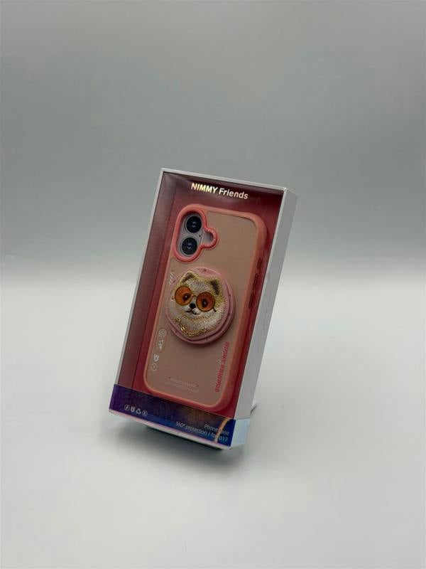 Nimmy Friends Nimmy Glass Cool Dog Face Case with Detachable MagSafe Grip Stand for iPhone 17 6.3" Pink - N-YJKM-CXZJ-IP17-031