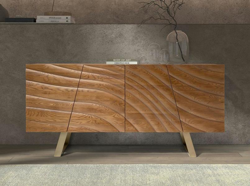 Angel Cerdá Sideboard in light walnut and polished gold-coloured steel 3298