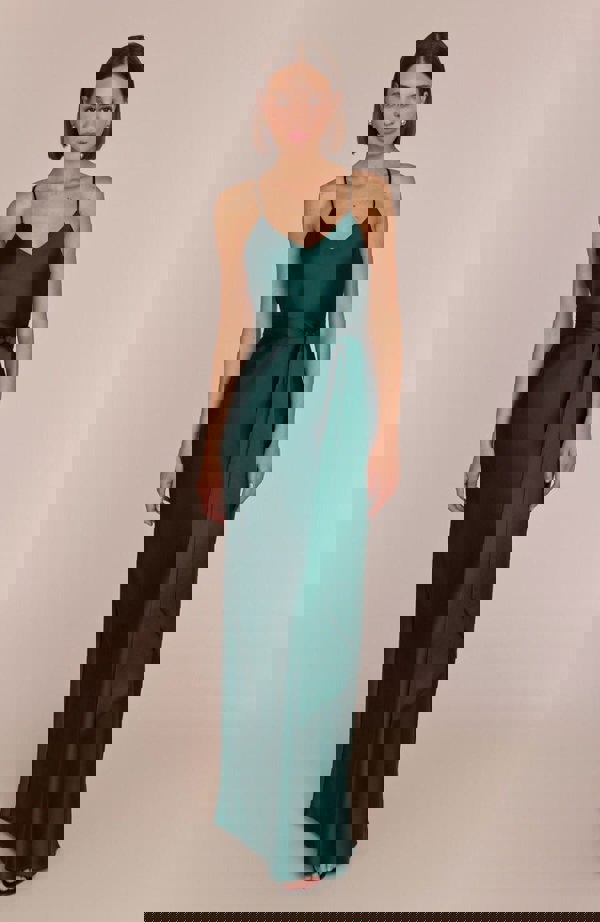 Rewritten London Brooklyn Dress in Forest Green Satin