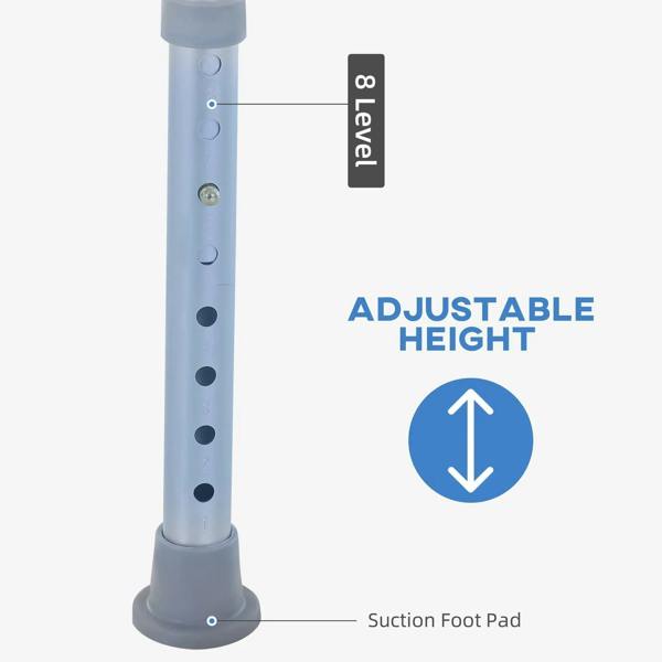 White bath stool chair height adjustment column with suction-style foot pad and numbered holes