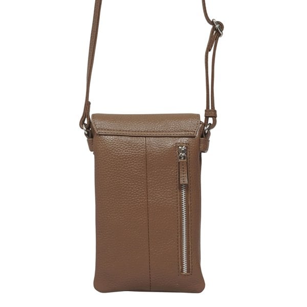 Assots London 'MARIA' Tan Pebble Grain Real Leather Crossbody Phone Bag