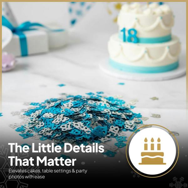 18th Birthday Blue and Silver Foil Confetti Decoration Pack, Metallic Finish, Size Options Available image 8