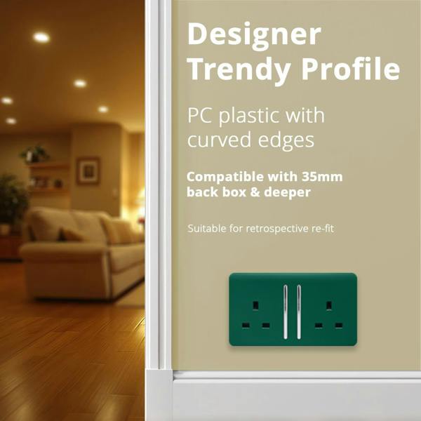 Trendi Switch 2 Gang Long Switched Plug Socket in Dark Forest Green