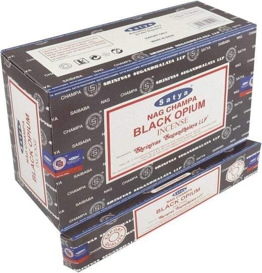 Satya Black Opium Incense Sticks, 12 x 15g Packs