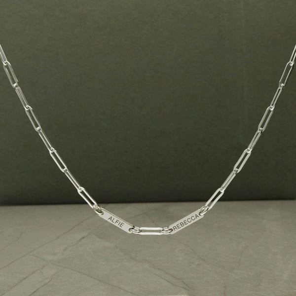 Sterling Silver Personalised Paper Clip Chain With Engraved Bar Links - Love Silver Jewellery