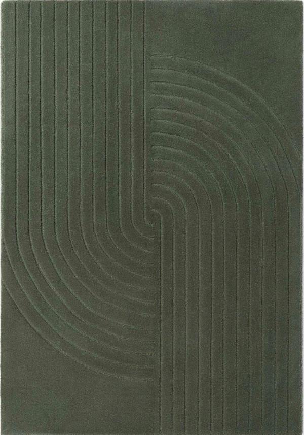 Dark green rug with wavy pattern on a plain background