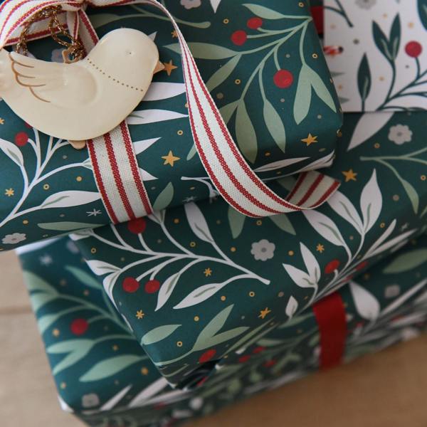 Christmas Foliage Wrapping Paper - close-up detail