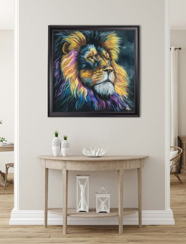 Exceptional Art Lion Print 'Courage' by Amy Ansell - Black Square Frame