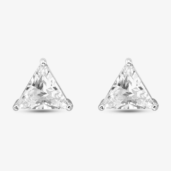 T. H. Baker Silver Cubic Zirconia Oval Pear Traingle Set Of Three Stud Earrings OJS0037