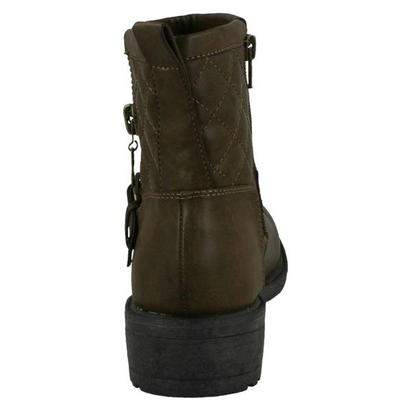 Spot On Ladies Spot On Mid Heel Quilted Biker Boots