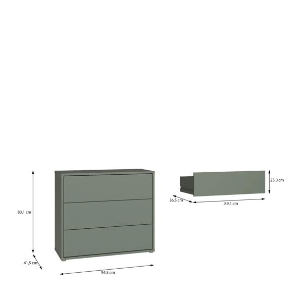 Alice Springs 3 Drawer Chest With Push-to-Open in Sage Green