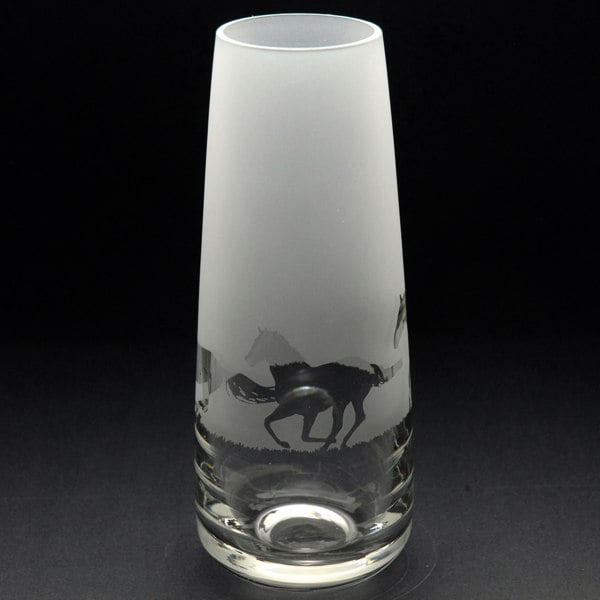 Glyptic Glass Art Galloping Horse Glass Bud Vase - Hand Etched/Engraved Gift