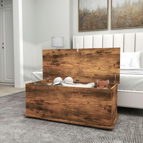 Wyld Haus Nomo Malu Rustic Brown Storage Trunk With Flip Top Lid Safety Hinges