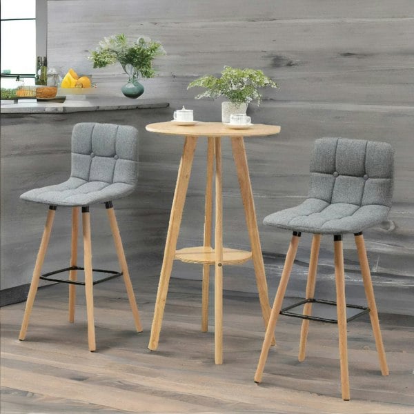 Rafaelo Mobilia Set Of 2 Wooden Bar Stools With Backs & Footrest For Kitchen Bar