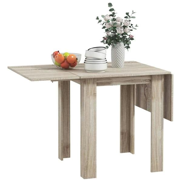 Light oak-effect drop leaf dining table with two leaves down, four-seat design