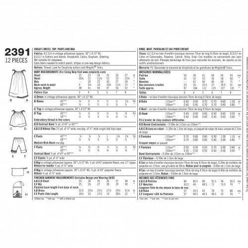 Simplicity Sewing Pattern 2391, Bags, Dresses, Trousers, Tops for Kids, Ages: 3-4-5-6-7-8 - Easy