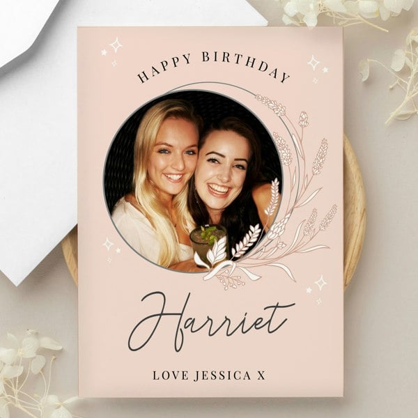 Personalised Memento Company Personalised Pink Wreath Photo Upload Greeting Card