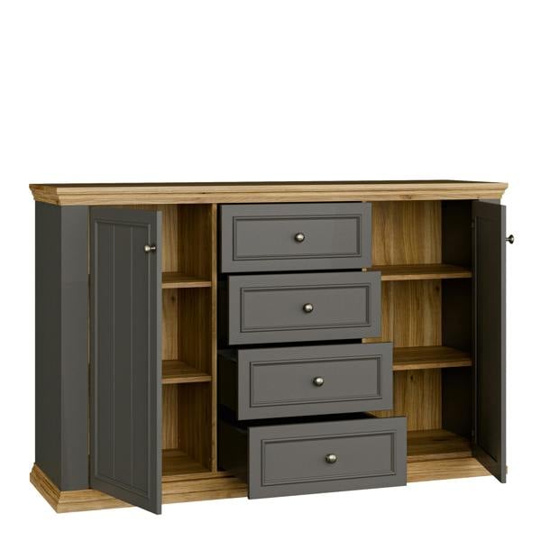 Furniture To Go Pontypool 4 Drawer & 2-Door Sideboard in Grey and Mauvella Oak