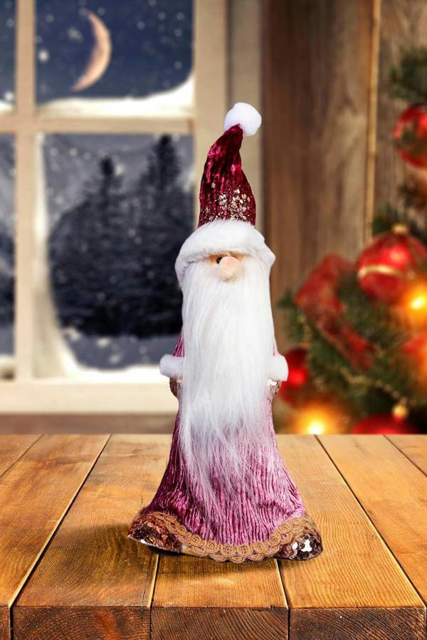 66cm Burgundy Santa Christmas Figurine with White Fur Trim, Jute Embroidery and Long Beard image 1