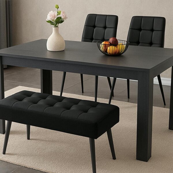 Kosy Koala Modern Arrow Design Dining Table Set with 2 Black Velvet Chairs and 1 black Bench Dining Room furniture