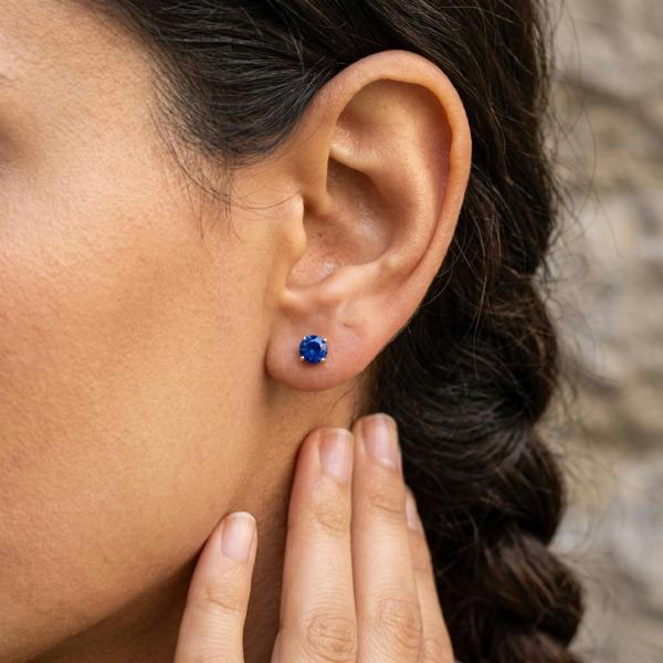 Spero London 9ct Gold Synthetic Sapphire Stud Earrings