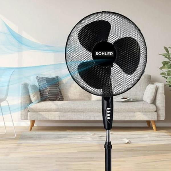 Sohler Black 16" Pedestal Fan Adjustable Oscillating 3 Speed Standing Cooling Fan